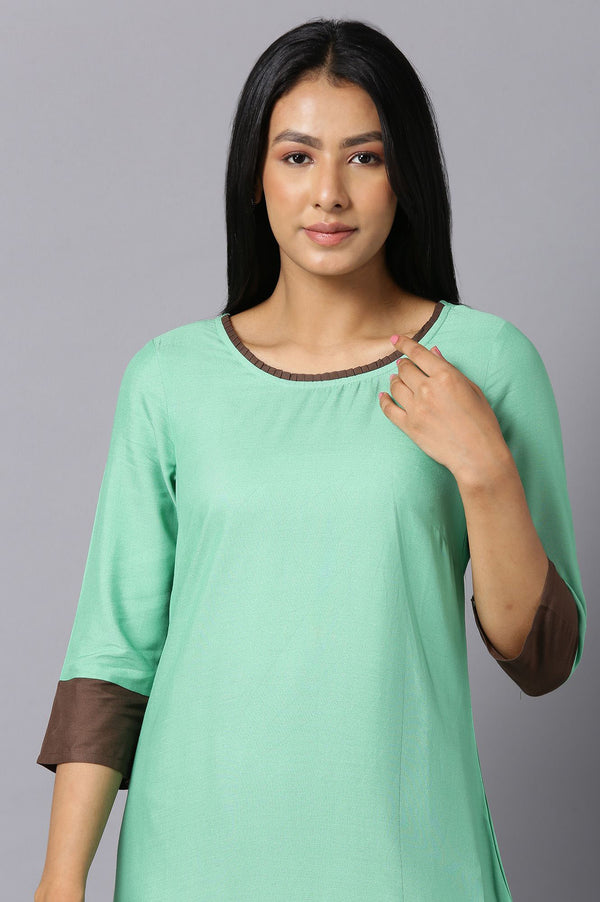 Aure Collection By Aurelia Green Round Neck kurta With Brown Palazzo