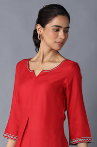 Aure Collection By Aurelia Red Solid Ethnic kurta With Light Teal Straight Palazzo