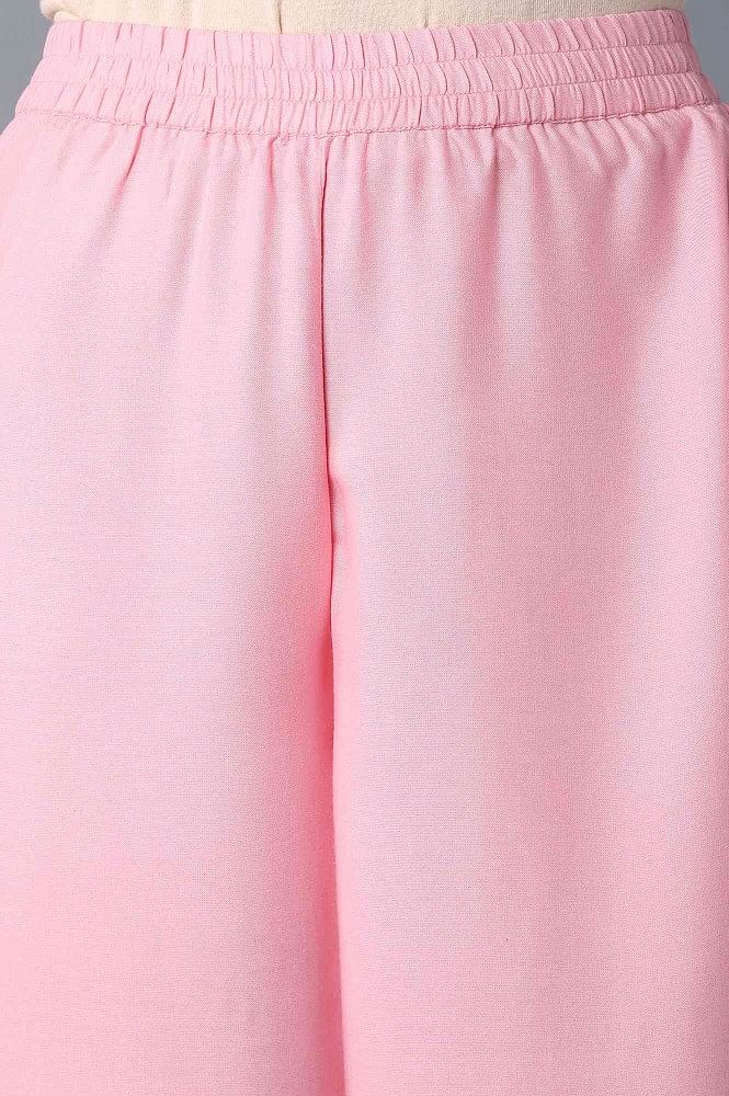 Aure Collection By Aurelia Grey Solid Ethnic kurta With Light Pink Straight Palazzo