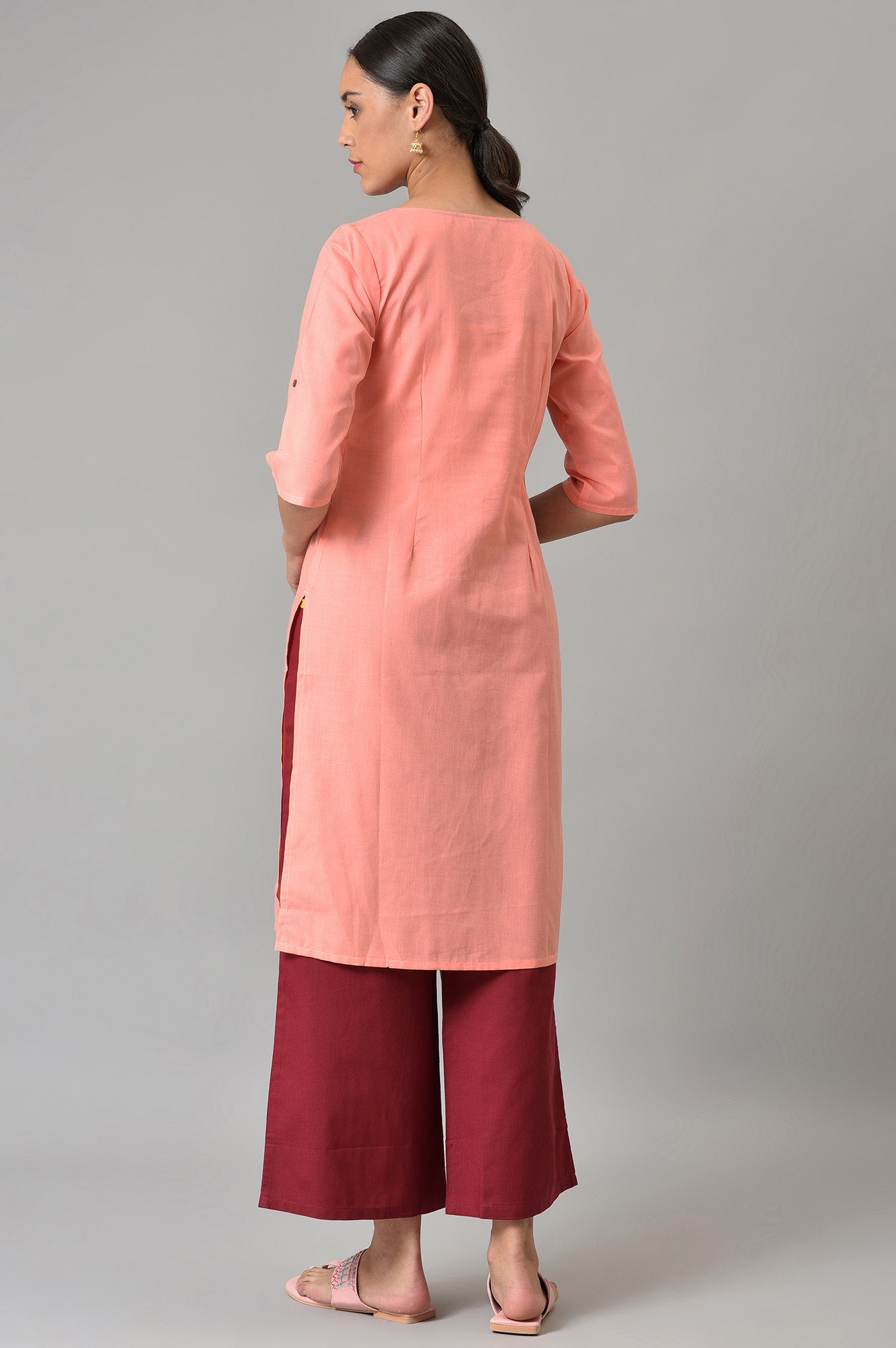 Pink And Maroon Colour Block kurta With Straight Palazzo