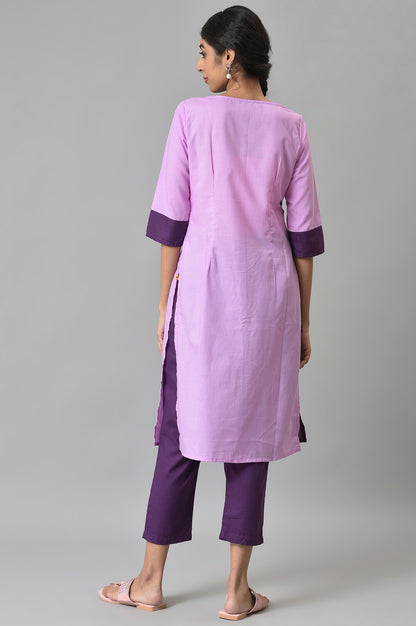 Purple Colour Block kurta With Trousers