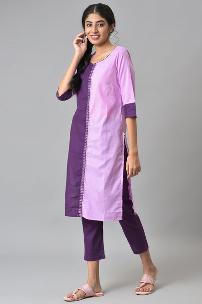 Purple Colour Block kurta With Trousers