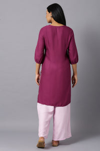 Aure Collection By Aurelia Purple V-Neck kurta With Pink Palazzo