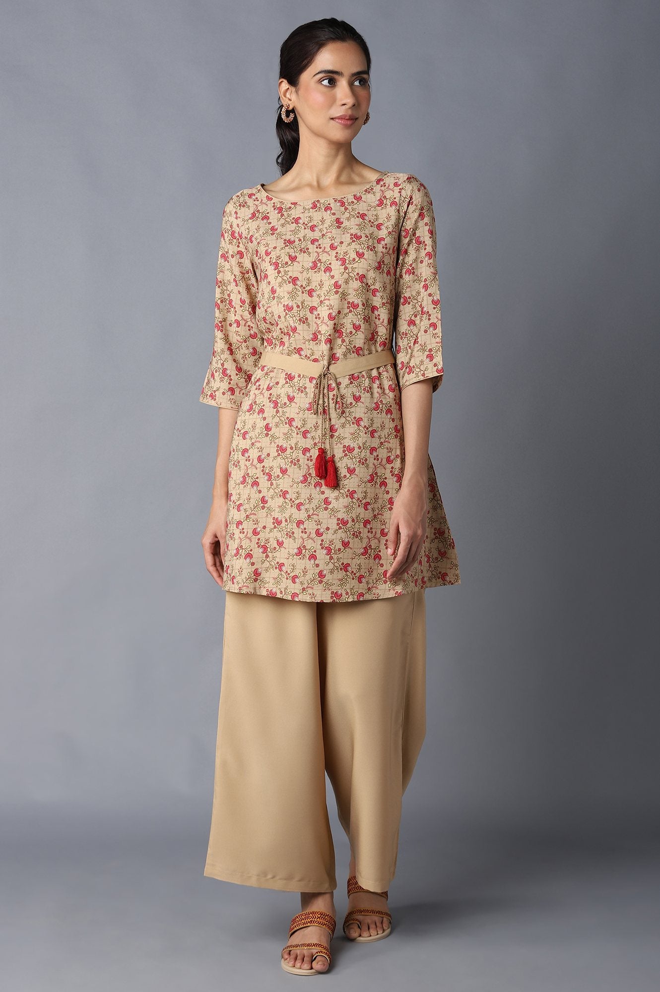 Aure Collection By Aurelia Brown Floral Print kurta And Palazzo