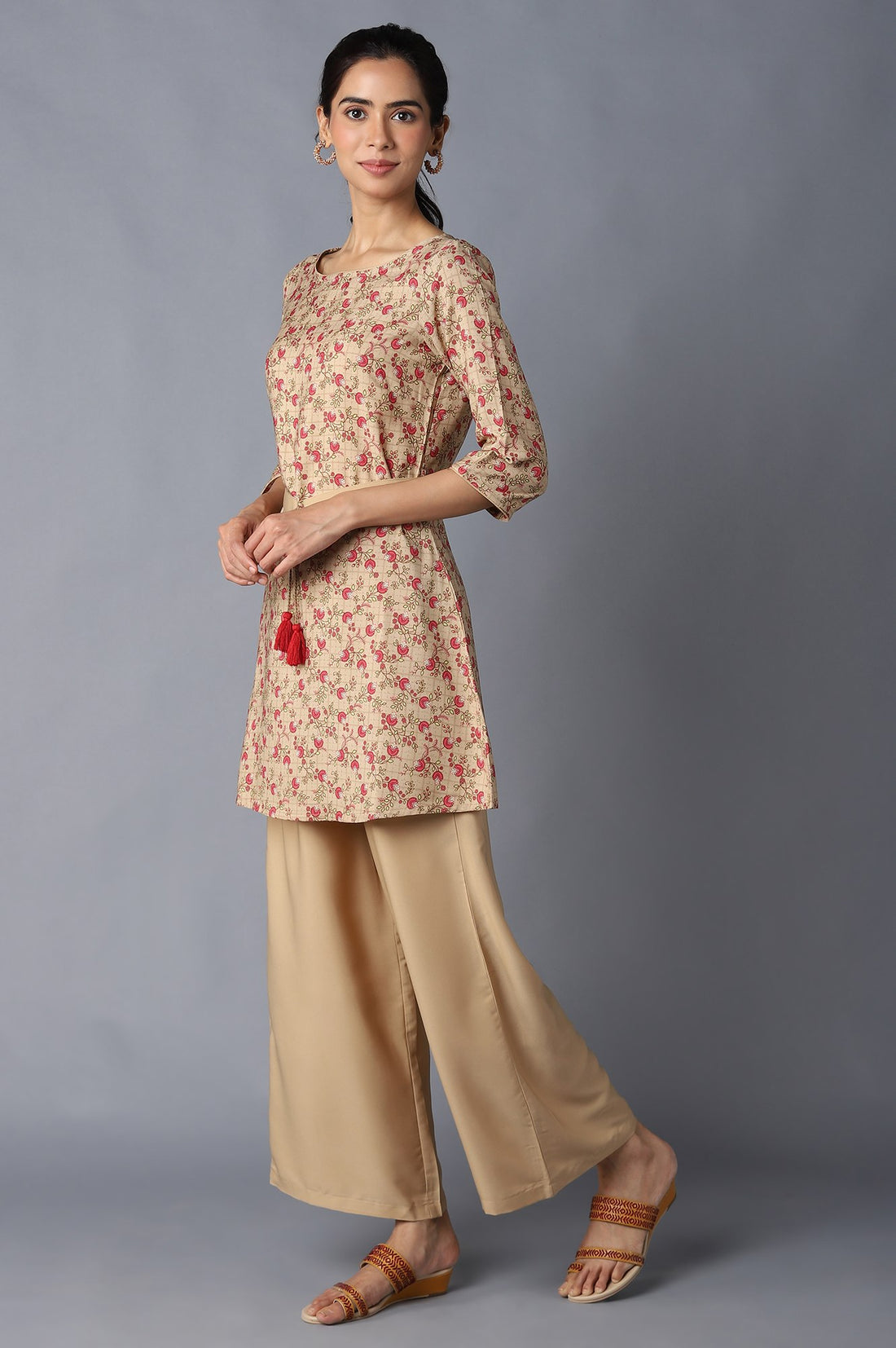 Aure Collection By Aurelia Brown Floral Print kurta And Palazzo