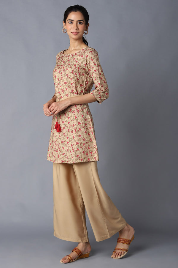 Aure Collection By Aurelia Brown Floral Print kurta And Palazzo