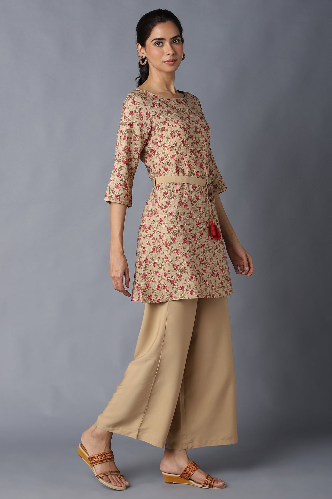 Aure Collection By Aurelia Brown Floral Print kurta And Palazzo
