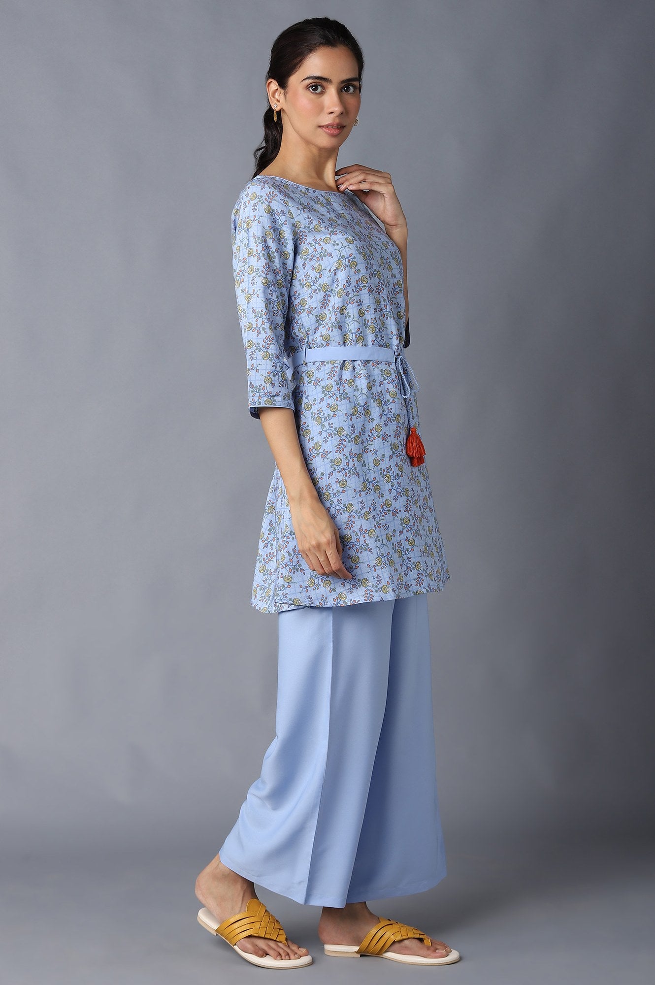 Aure Collection By Aurelia Blue Floral Print kurta And Palazzo