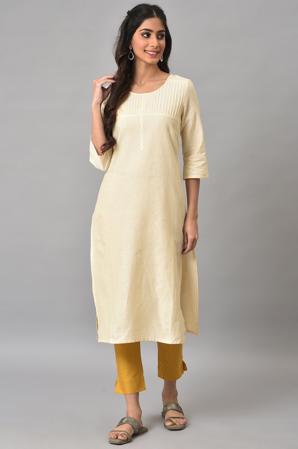 Natural Solid Cotton kurta - M