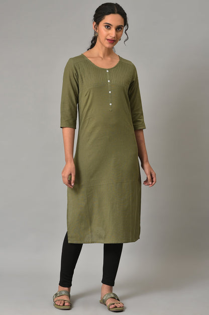 Green Solid Cotton kurta