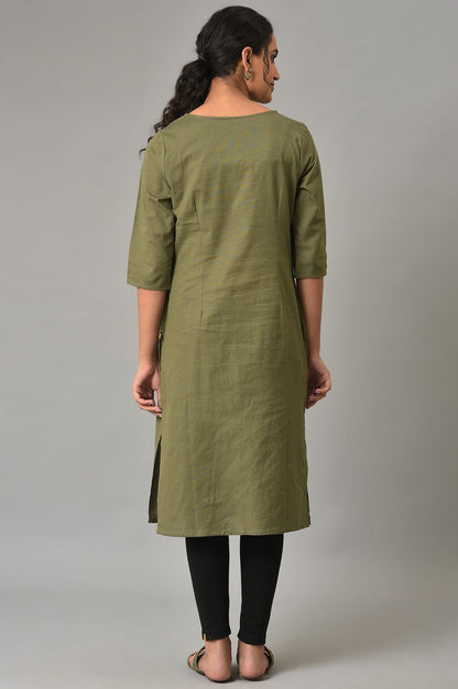 Green Solid Cotton kurta