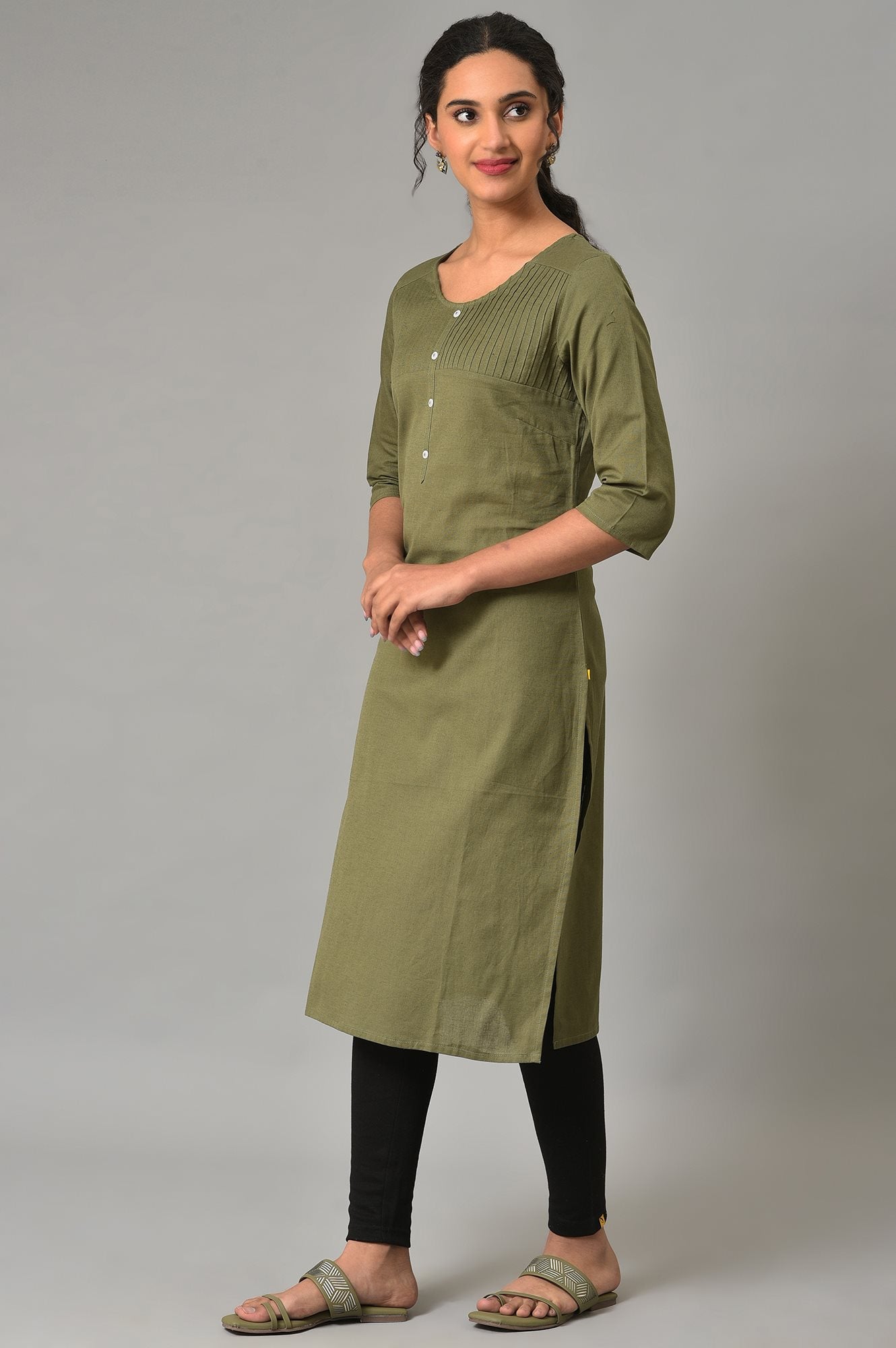 Green Solid Cotton kurta