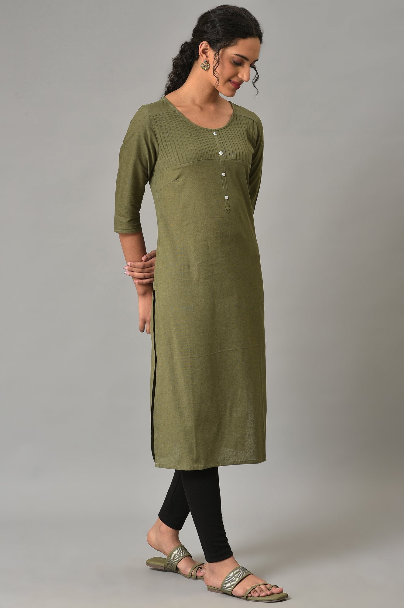 Green Solid Cotton kurta