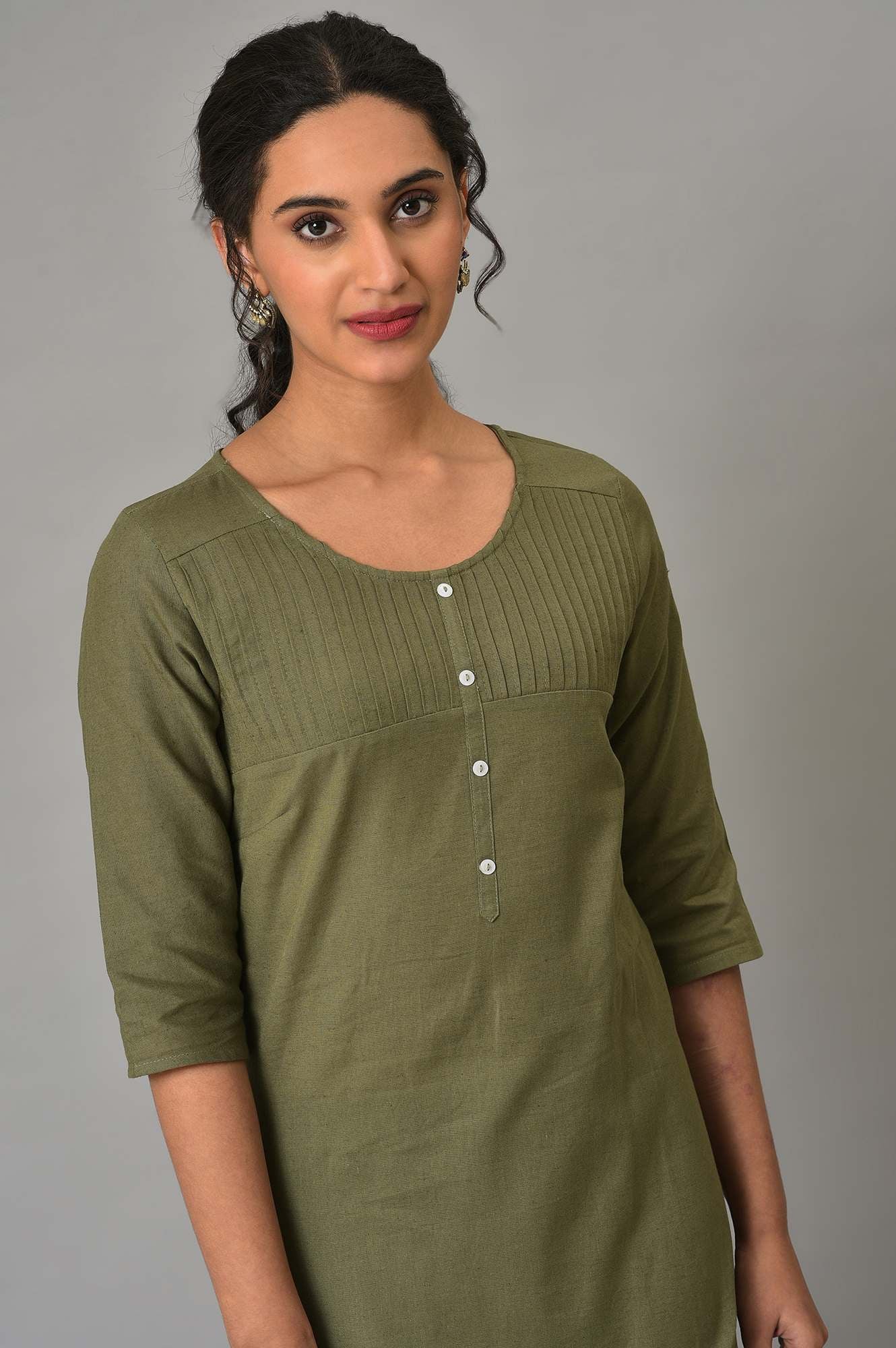 Green Solid Cotton kurta