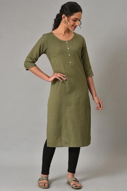 Green Solid Cotton kurta