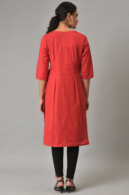 Red Solid Cotton kurta