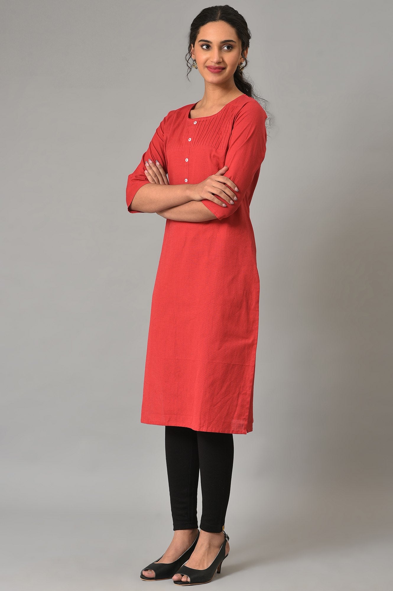 Red Solid Cotton kurta