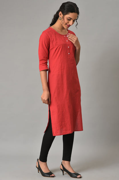 Red Solid Cotton kurta