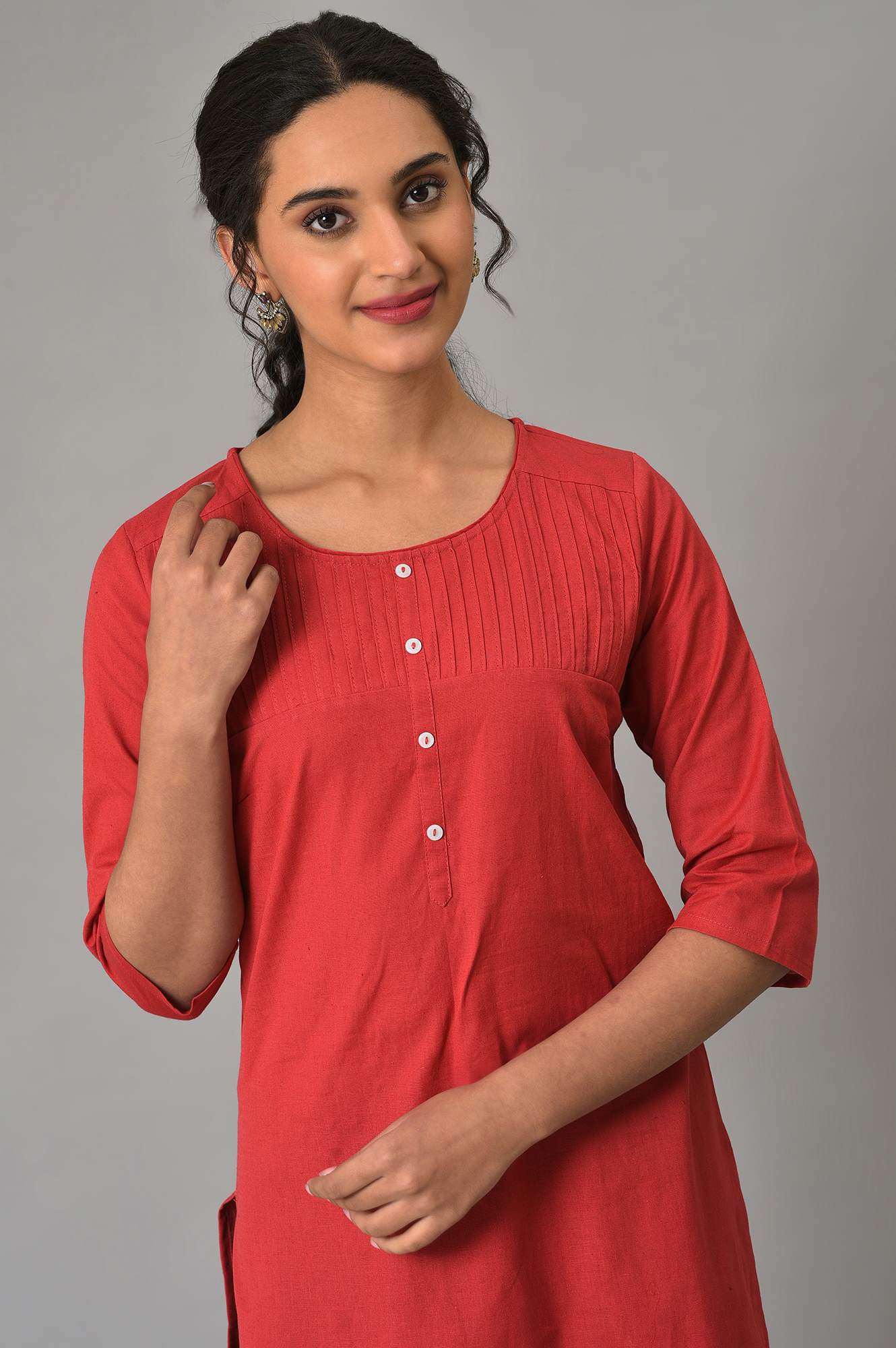 Red Solid Cotton kurta