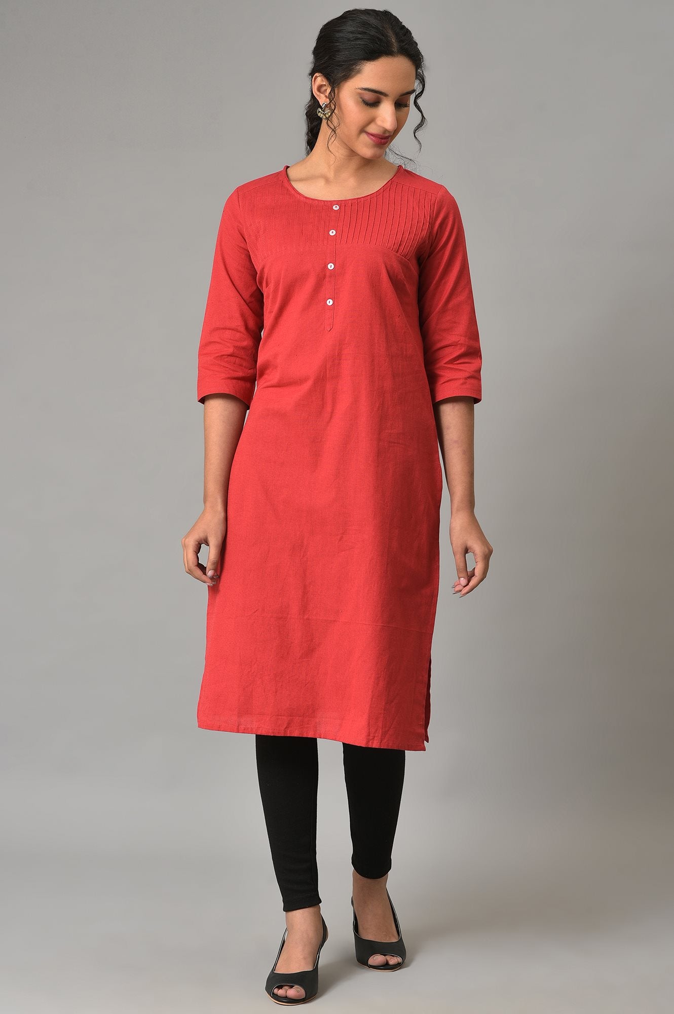 Red Solid Cotton kurta