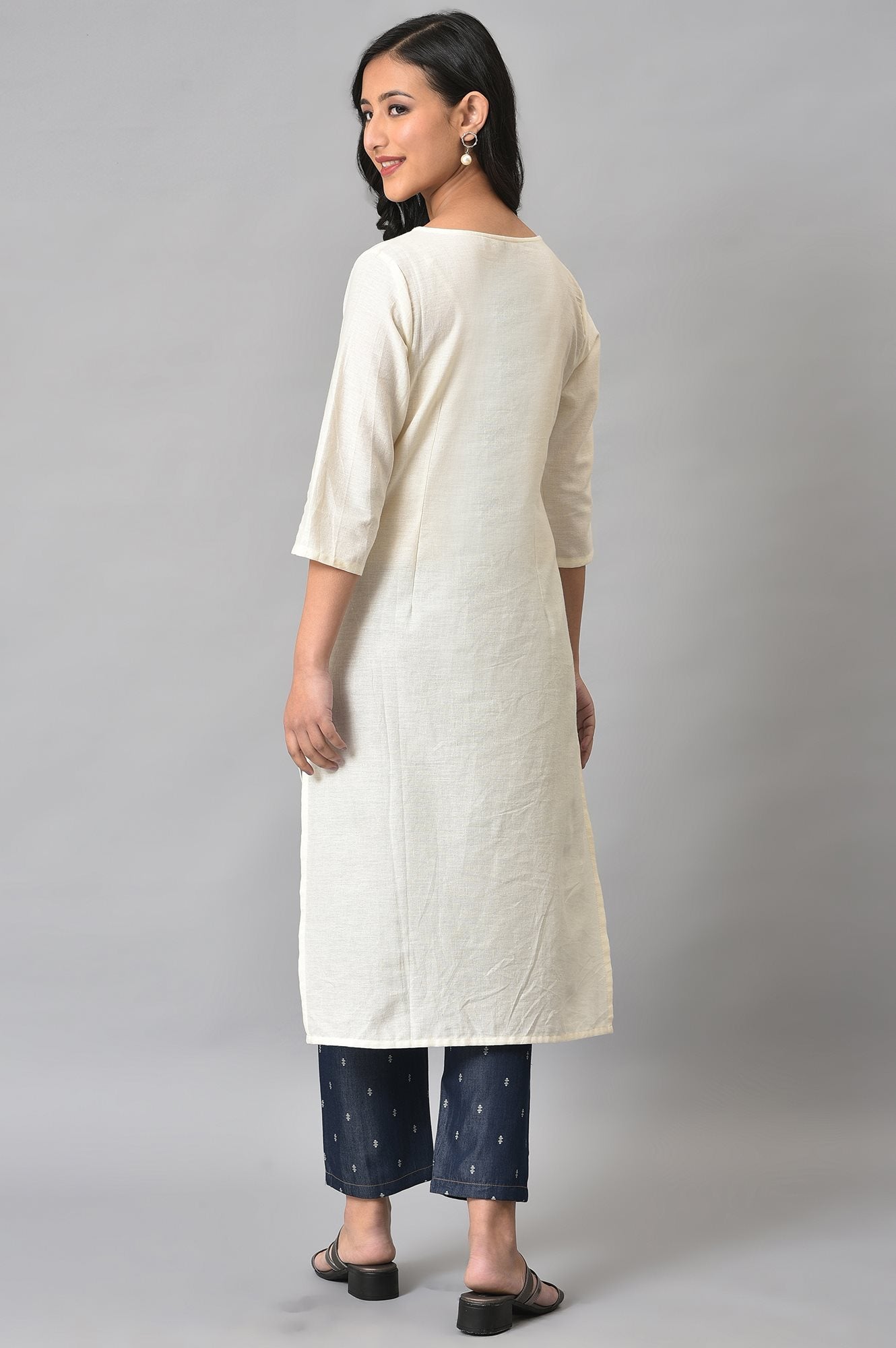 White Solid Cotton kurta