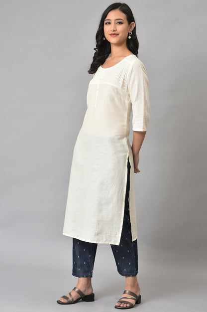 White Solid Cotton kurta