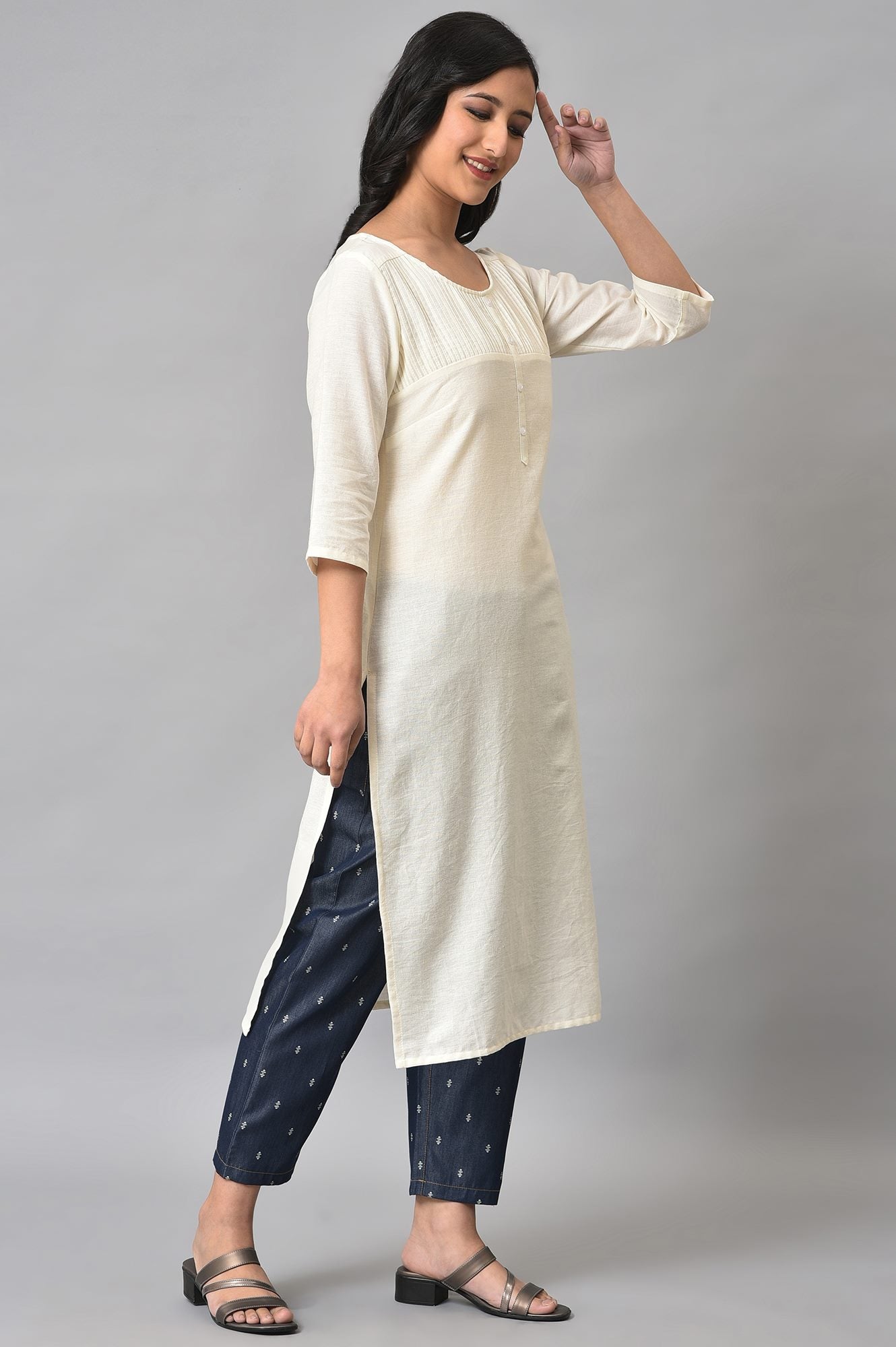 White Solid Cotton kurta