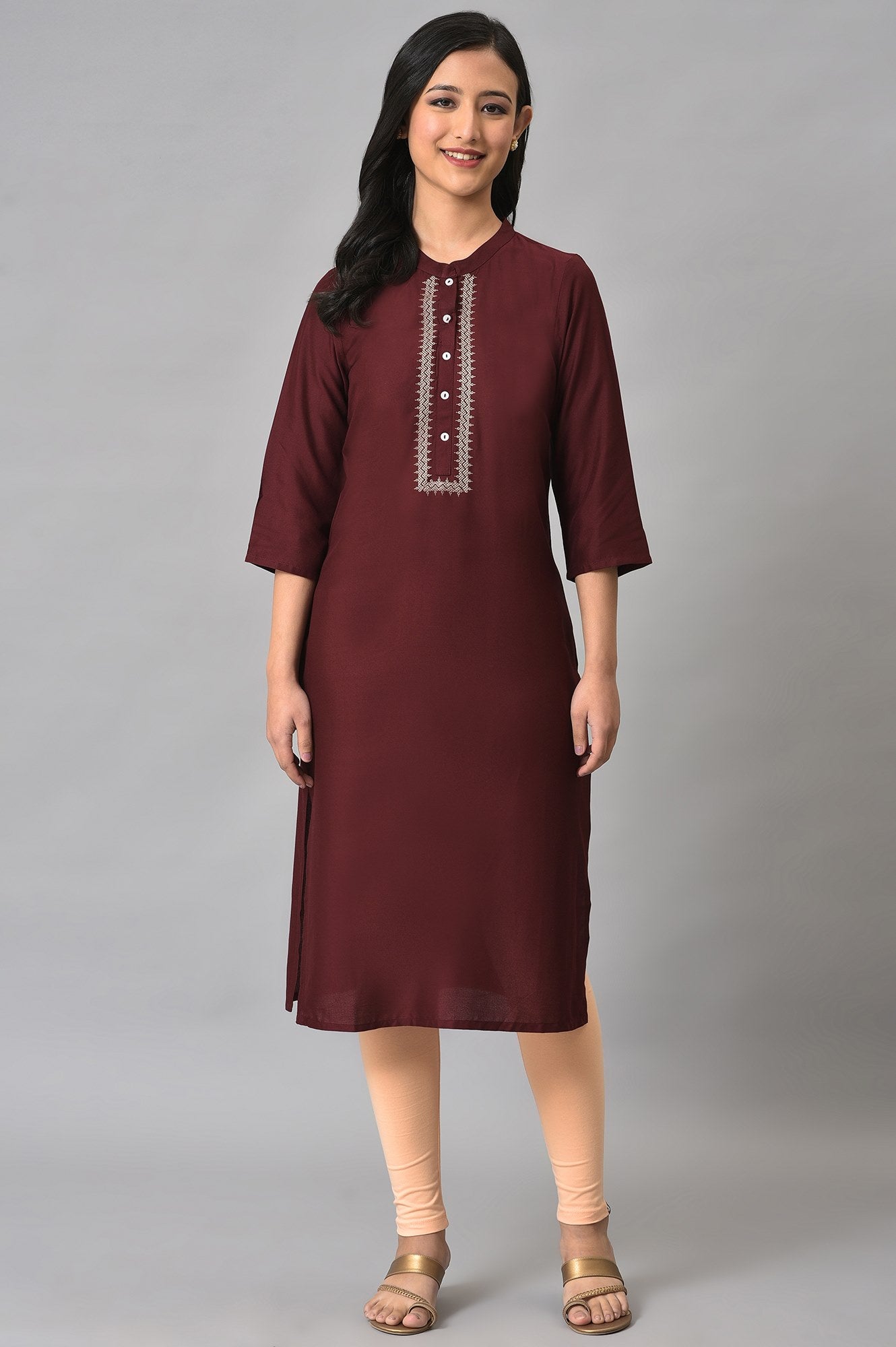 Maroon Solid Rayon kurta