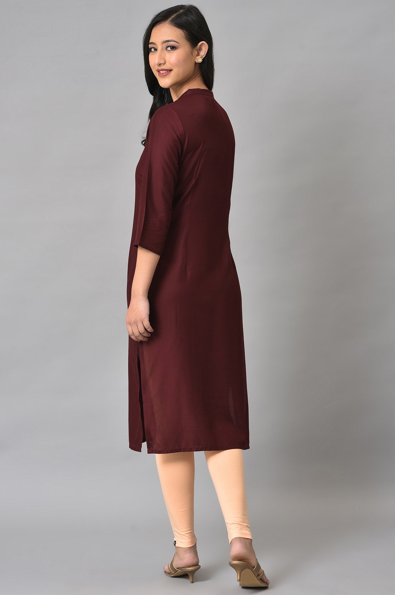 Maroon Solid Rayon kurta