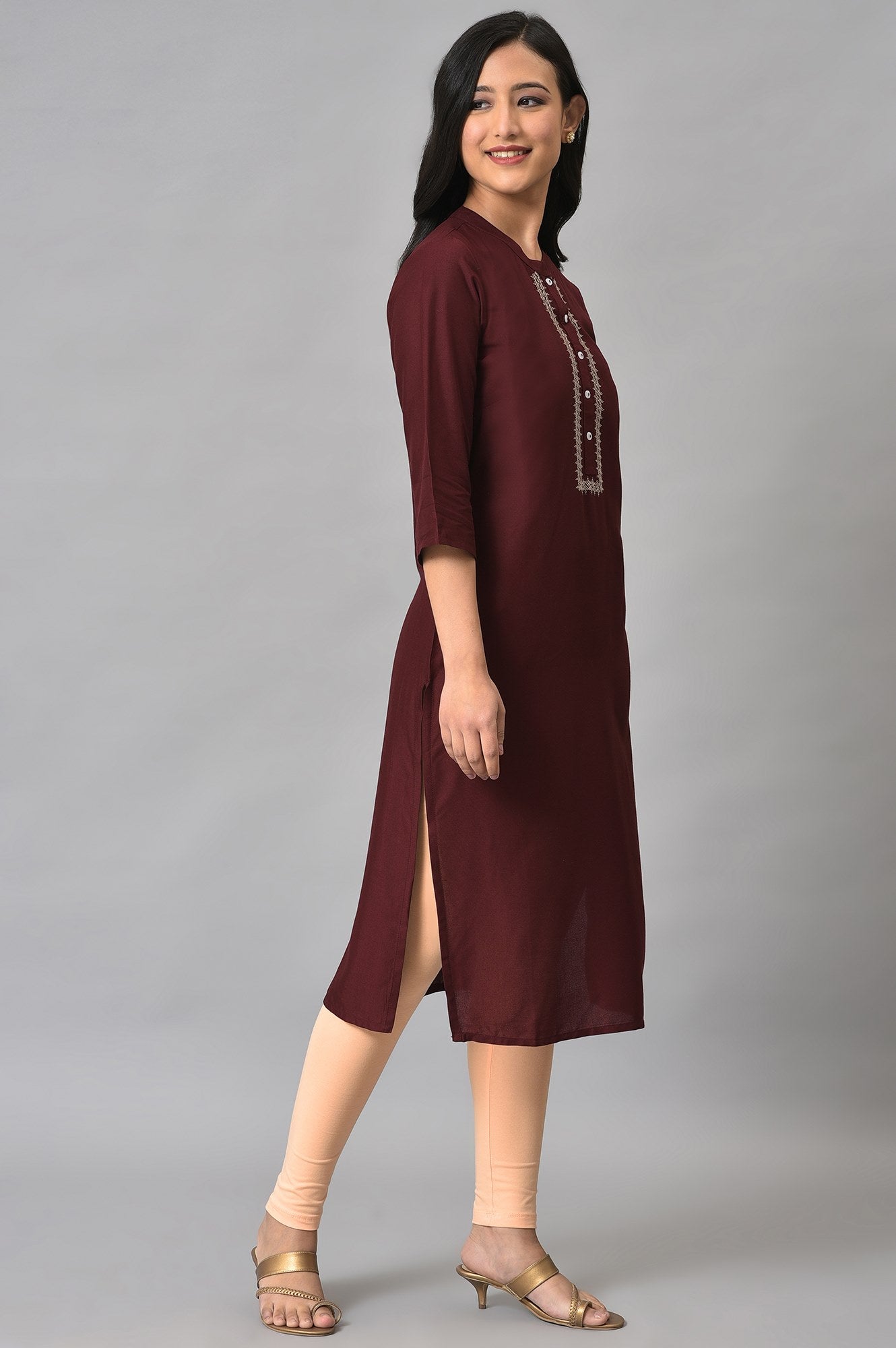 Maroon Solid Rayon kurta