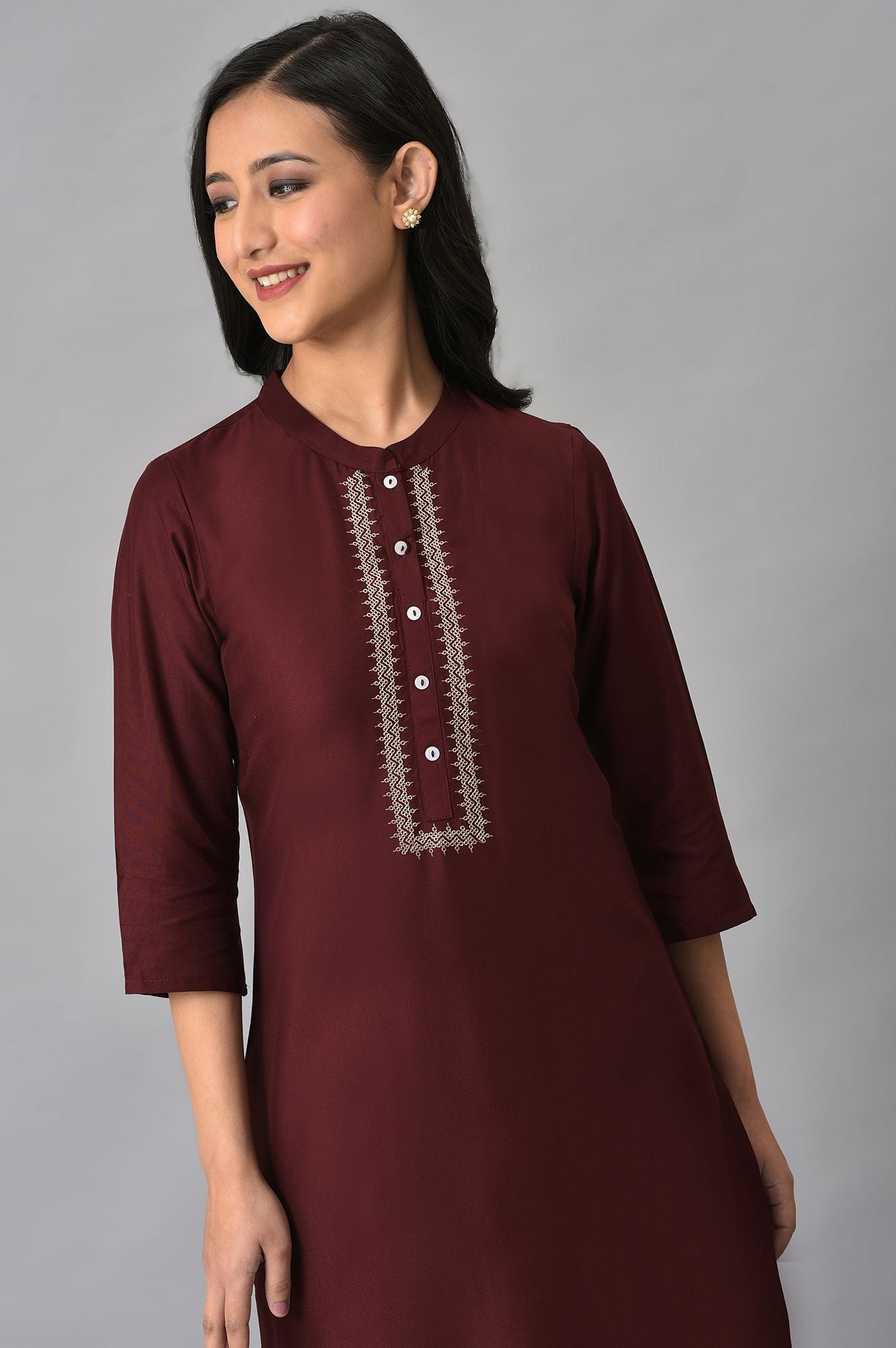 Maroon Solid Rayon kurta