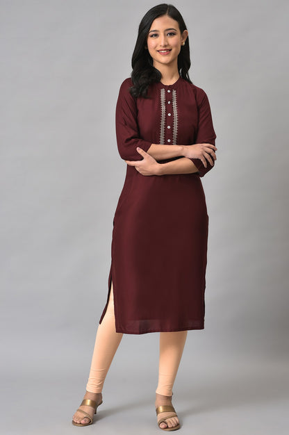 Maroon Solid Rayon kurta