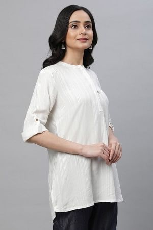 Off-White Yarn Dyed Solid Short Kurti