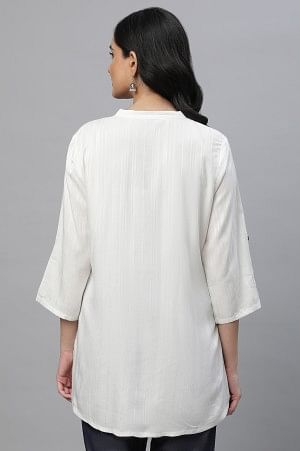 Off-White Yarn Dyed Solid Short Kurti