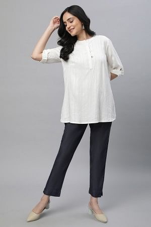 Off-White Yarn Dyed Solid Short Kurti