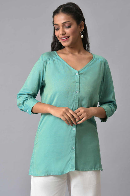 Green Yarn-Dyed V-Neck kurta