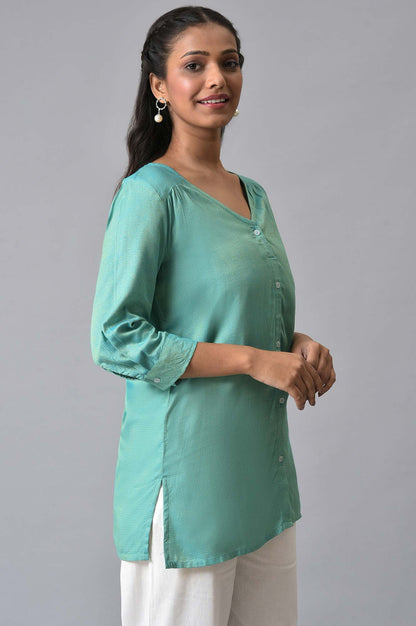 Green Yarn-Dyed V-Neck kurta