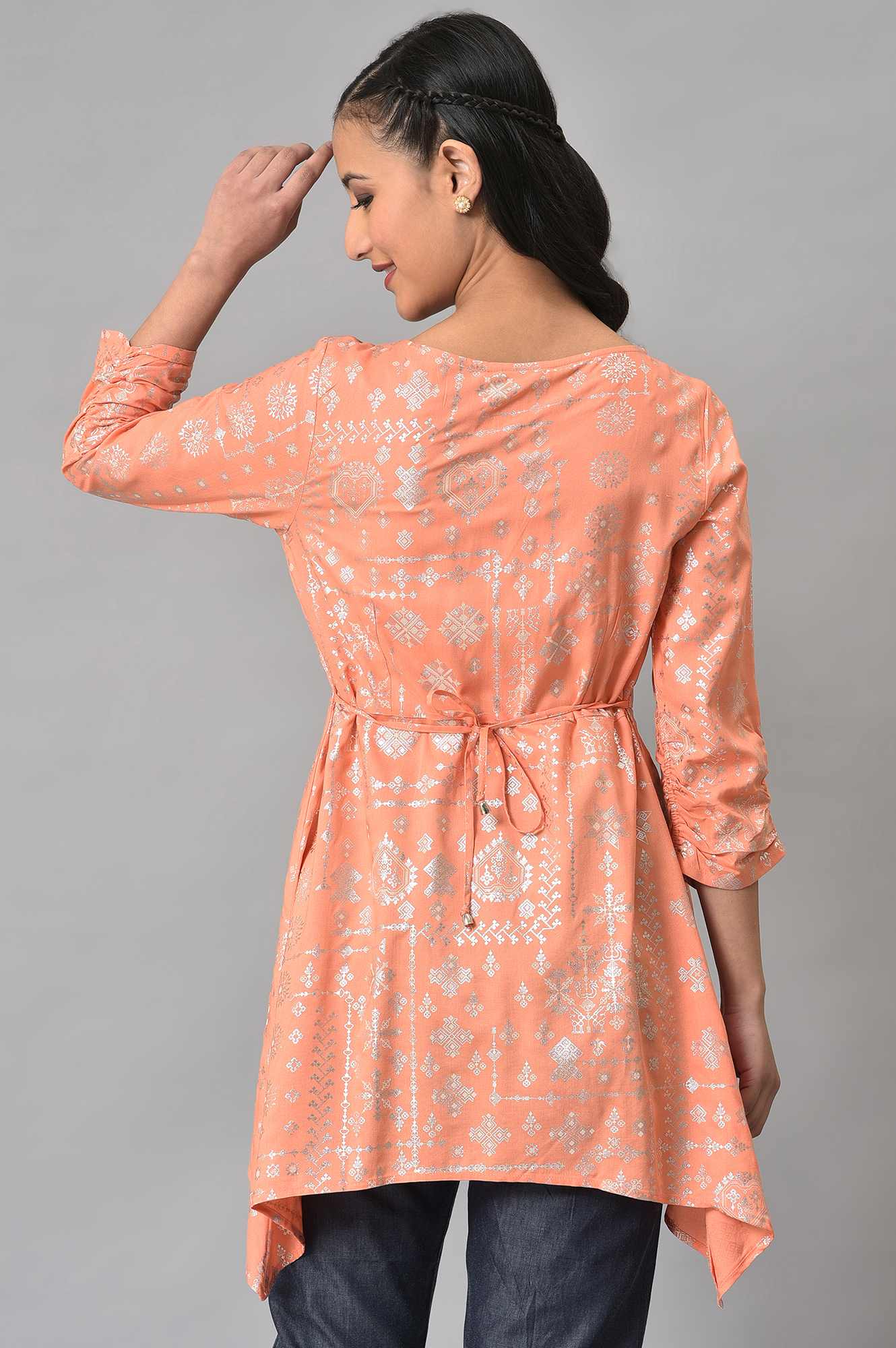 Peach Foil Floral Printed kurta