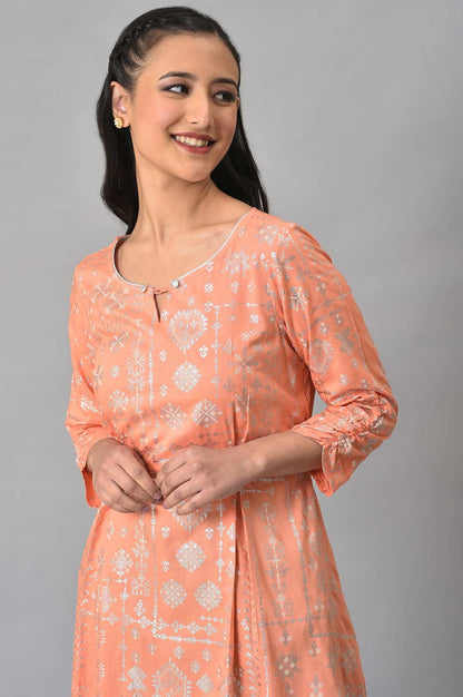 Peach Foil Floral Printed kurta