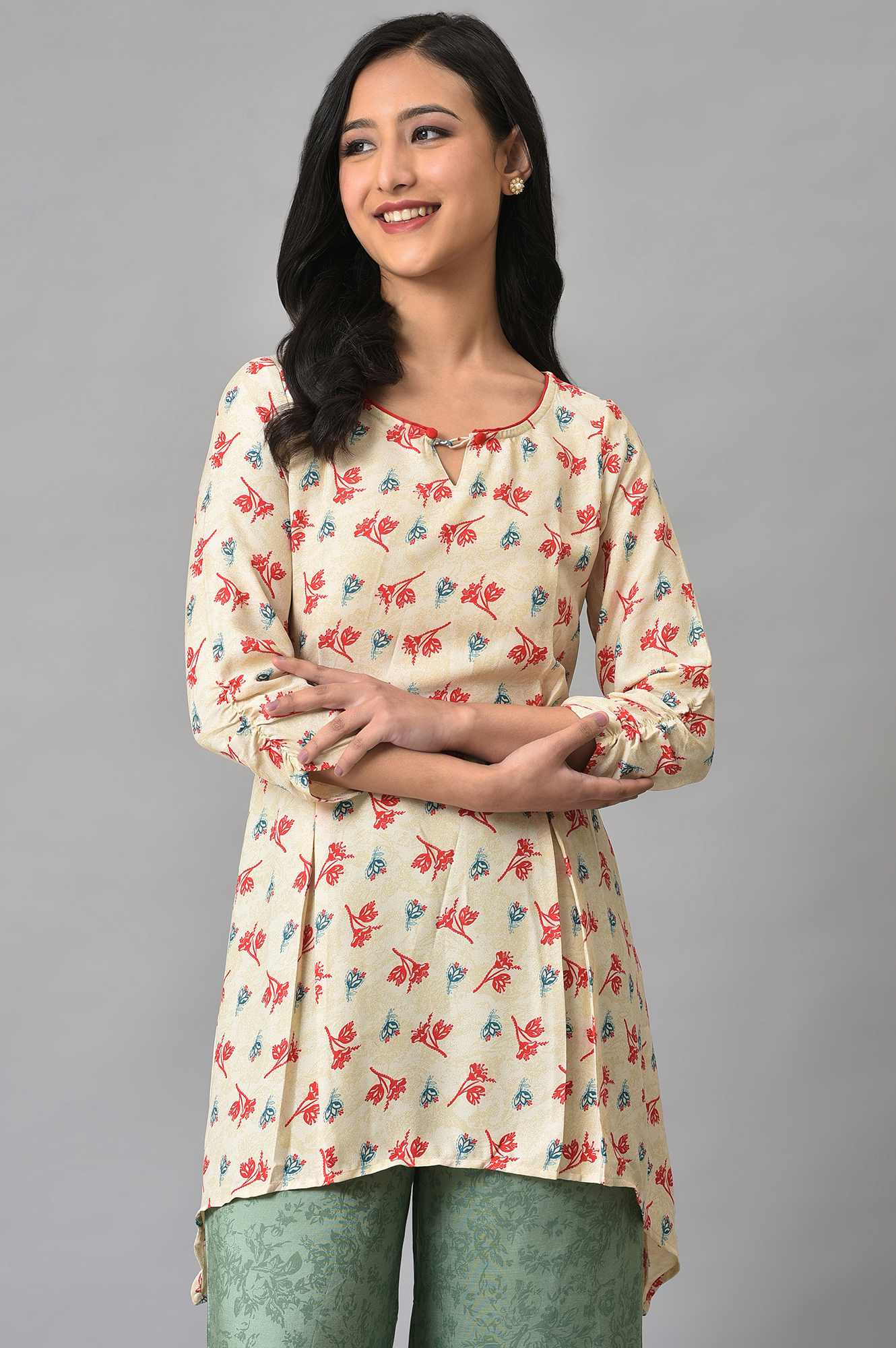 White Foil Floral Printed kurta