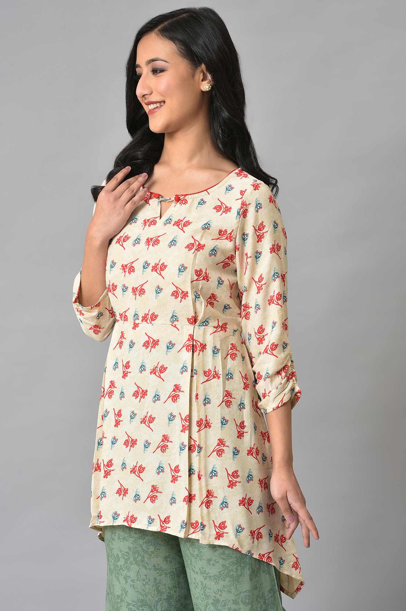 White Foil Floral Printed kurta