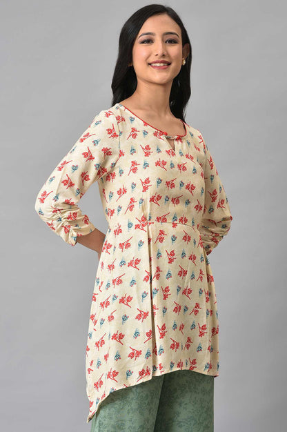 White Foil Floral Printed kurta