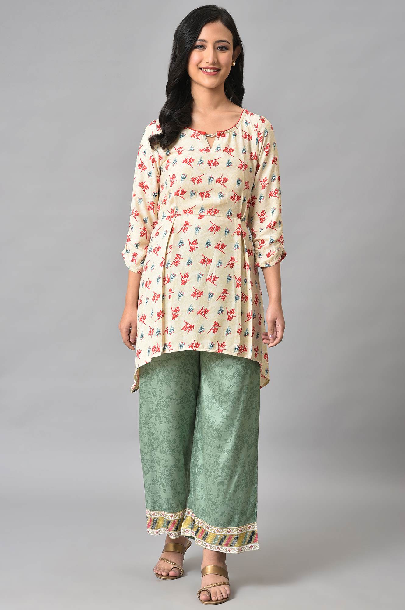 White Foil Floral Printed kurta