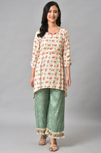 White Foil Floral Printed kurta