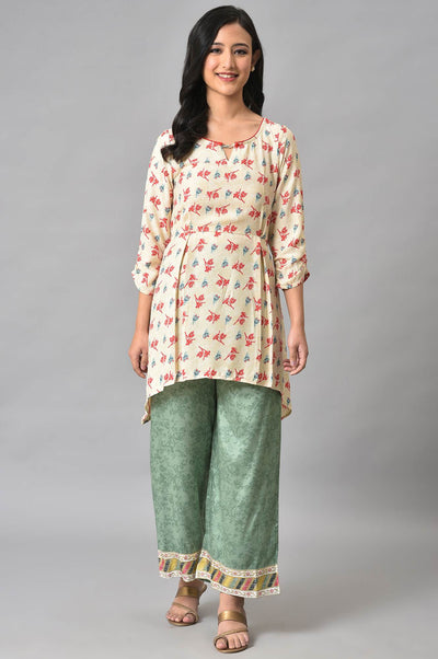 White Foil Floral Printed kurta