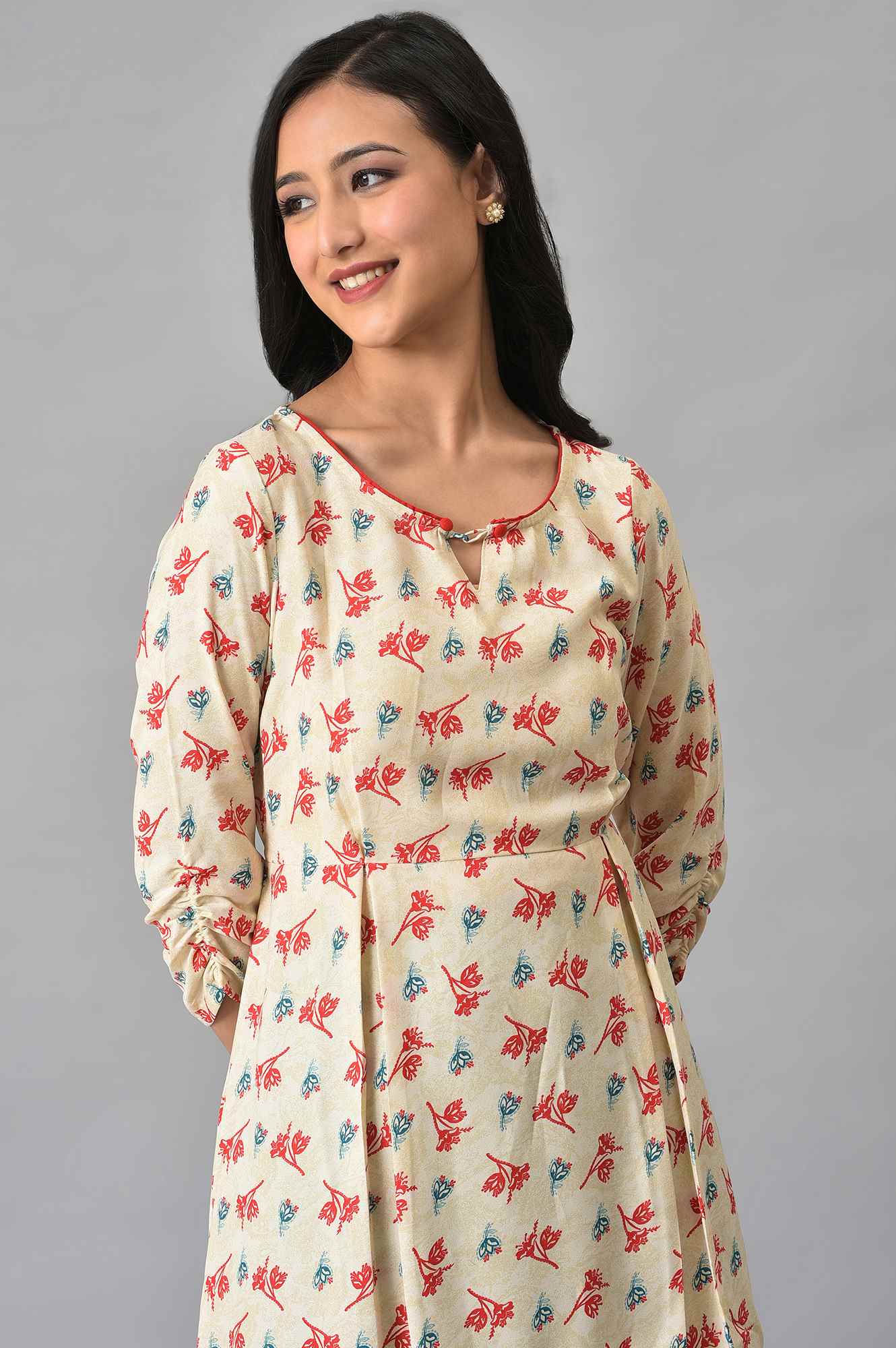 White Foil Floral Printed kurta