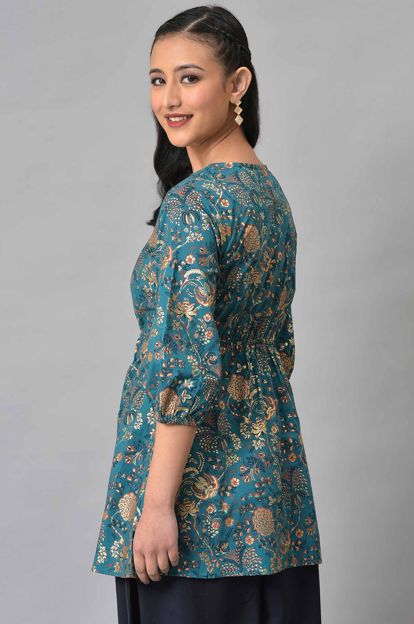 Blue Foil Floral Printed kurta