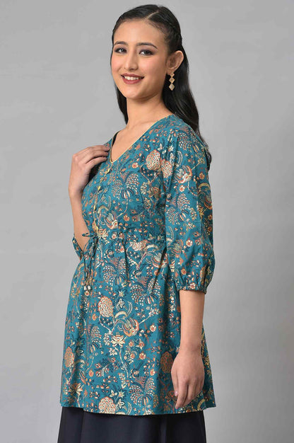 Blue Foil Floral Printed kurta