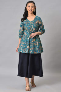 Blue Foil Floral Printed kurta