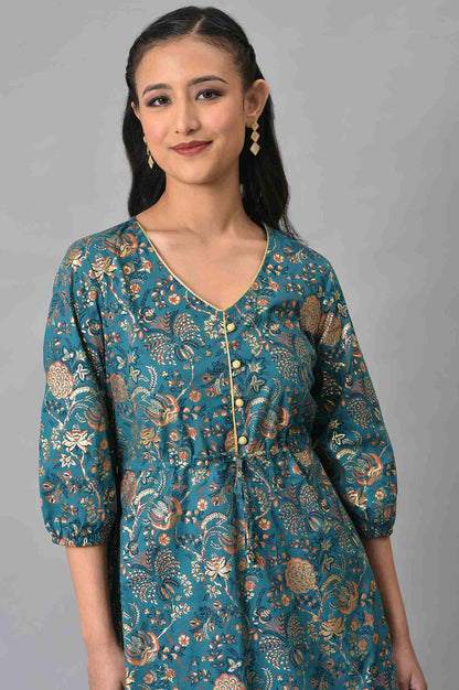 Blue Foil Floral Printed kurta